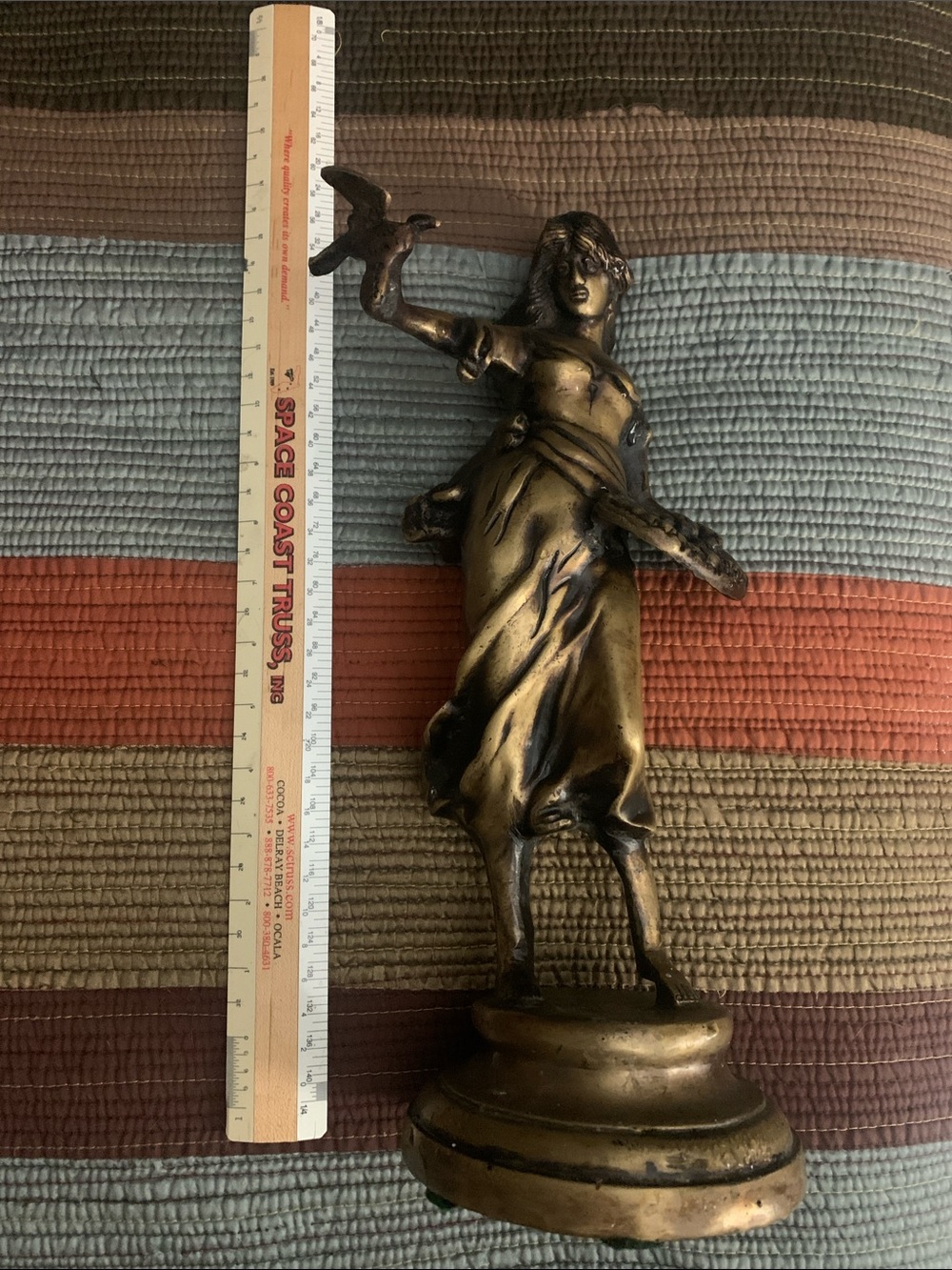 Bronze-Tone Lady with Bird Home Art Statue